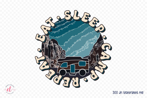Retro Camping PNG - Eat Sleep Camp Repeat Sublimation CraftLabSVG 