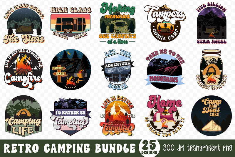 Retro Camping PNG Sublimation Bundle Sublimation CraftLabSVG 