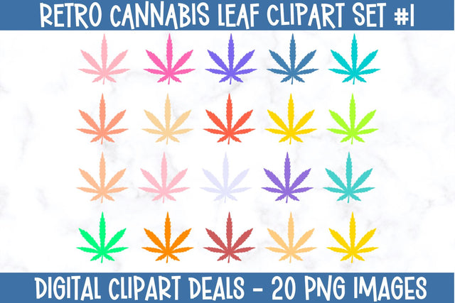 Retro Cannabis Leaf Set #1 - 20 Retro Cannabis Leaf Set Sublimation Digital Clipart Deals 