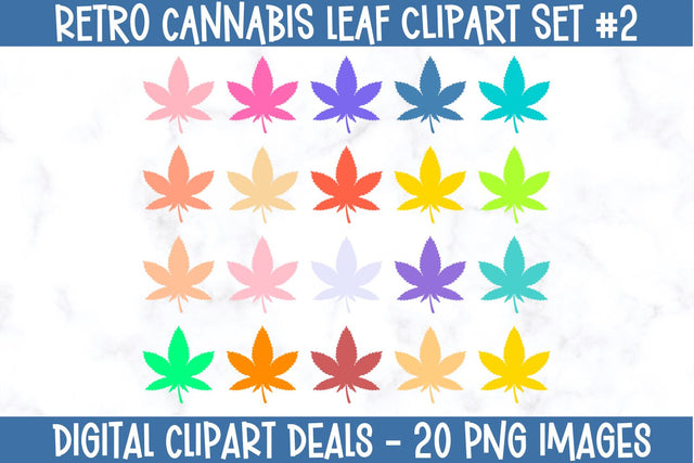Retro Cannabis Leaf Set #2 - 20 Retro Cannabis Leaf Set Sublimation Digital Clipart Deals 