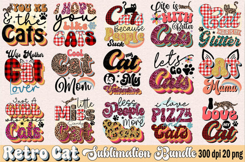 Retro Cat Sublimation Bundle Sublimation SVGArt 