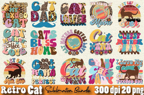 Retro Cat Sublimation Design Bundle Sublimation SVGArt 