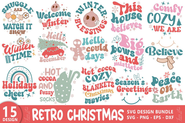 Retro Christmas Bundle, Winter SVG Bundle Design SVG FiveStarCrafting 