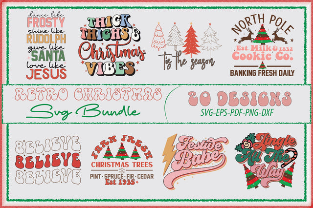 Retro Christmas PNG Bundle Sublimation Creativeart88 