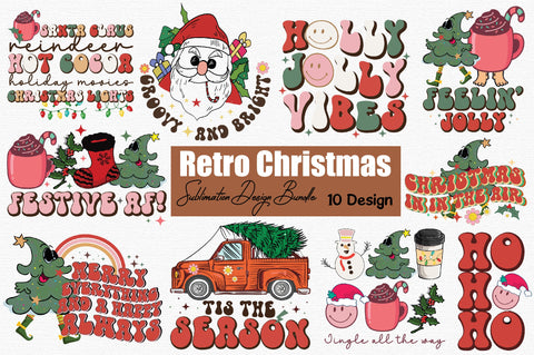 Retro Christmas PNG Sublimation Bundle Sublimation designartist 