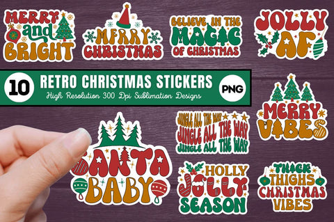 Retro Christmas Printable Stickers Bundle Sublimation Regulrcrative 