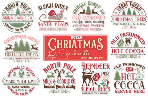 Retro Christmas Sign Svg Bundle SVG DESIGNISTIC 