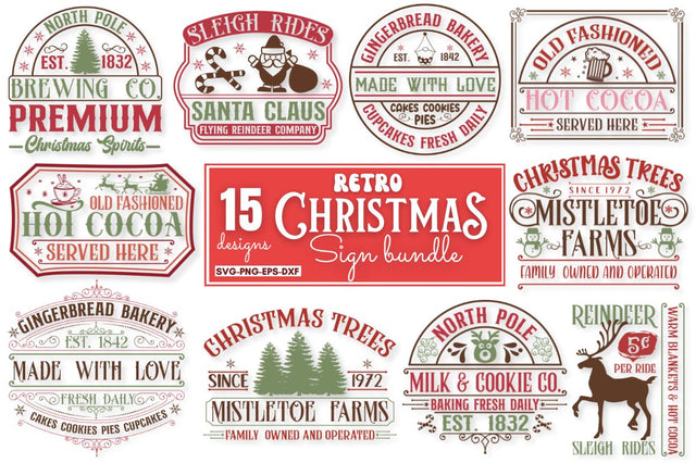 Retro Christmas Sign Svg Bundle SVG DESIGNISTIC 