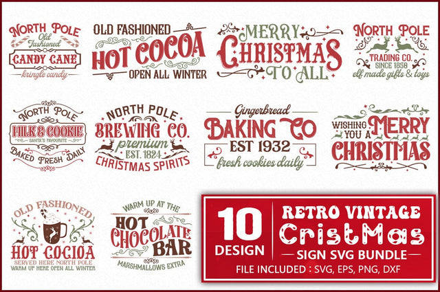Retro Christmas Sign SVG Bundle, Vintage Christmas Sign Bundle SVG Shetara Begum 