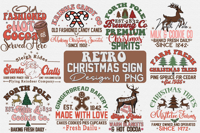 Retro Christmas Sign SVG Design Bundle Sublimation Creativeart88 