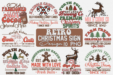 Retro Christmas Sign SVG Design Bundle Sublimation Creativeart88 