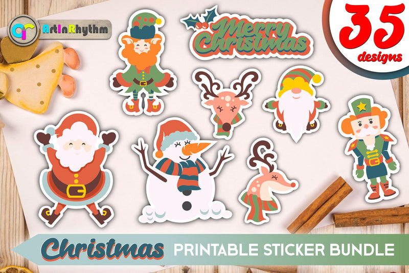 Retro Christmas Sticker Bundle / Printable PNG Clipart - So Fontsy