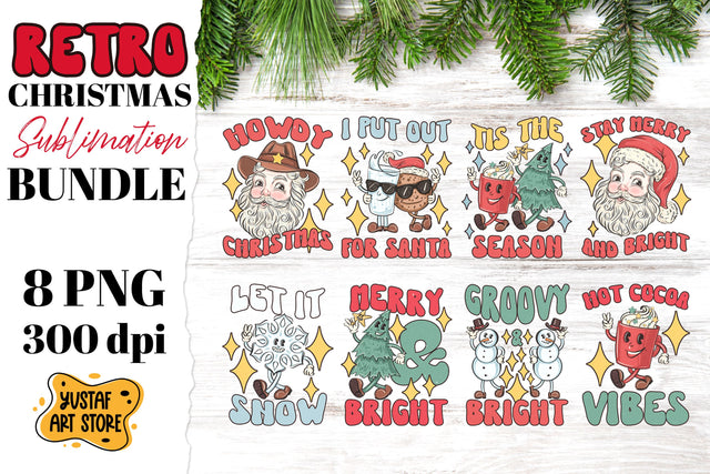 Retro Christmas sublimation Bundle. Groovy Christmas 8 PNG Sublimation Yustaf Art Store 