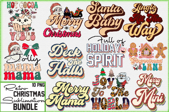Retro Christmas Sublimation Bundle Sublimation Creativeart88 