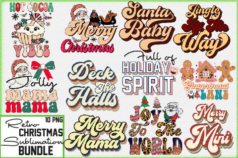 Retro Christmas Sublimation Bundle Sublimation Creativeart88 