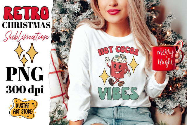 Retro Christmas sublimation design. Hot Cocoa Vibes Sublimation Yustaf Art Store 