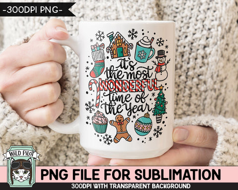 Retro Christmas SUBLIMATION design PNG, Most Wonderful Time of the Year PNG sublimation file, Christmas clipart, candy cane png, gingerbread png Sublimation Wild Pilot 