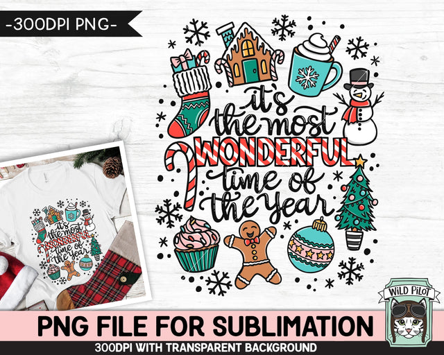 Retro Christmas SUBLIMATION design PNG, Most Wonderful Time of the Year PNG sublimation file, Christmas clipart, candy cane png, gingerbread png Sublimation Wild Pilot 