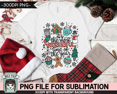 Retro Christmas SUBLIMATION design PNG, Most Wonderful Time of the Year PNG sublimation file, Christmas clipart, candy cane png, gingerbread png Sublimation Wild Pilot 