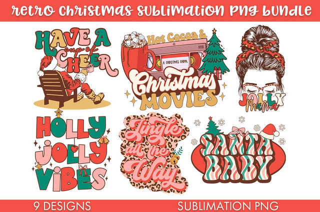 Retro Christmas Sublimation PNG Bundle Sublimation Freeling Design House 