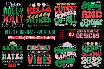 Retro Christmas SVG Bundle, Merry Christmas SVG, Christmas SVG Bundle, Vintage Christmas svg, Christmas t shirt designs, Merry and Bright, SVG Blessedprint 