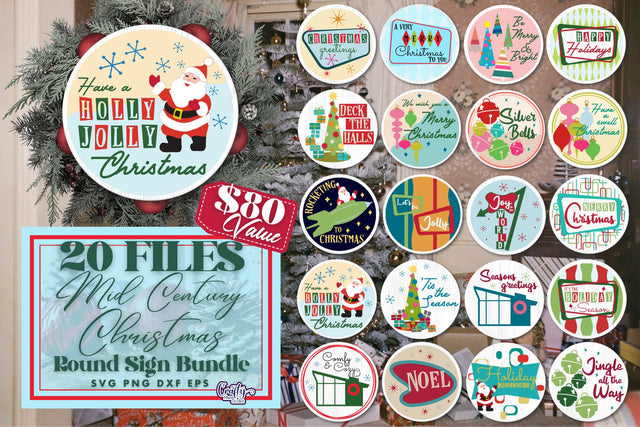 Retro Christmas Svg Bundle, Mid Century Christmas Sign SVG Crafty Mama Studios 