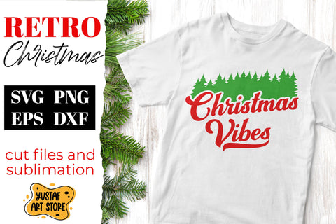 Retro Christmas SVG "Christmas Vibes" quote. Vintage design SVG Yustaf Art Store 