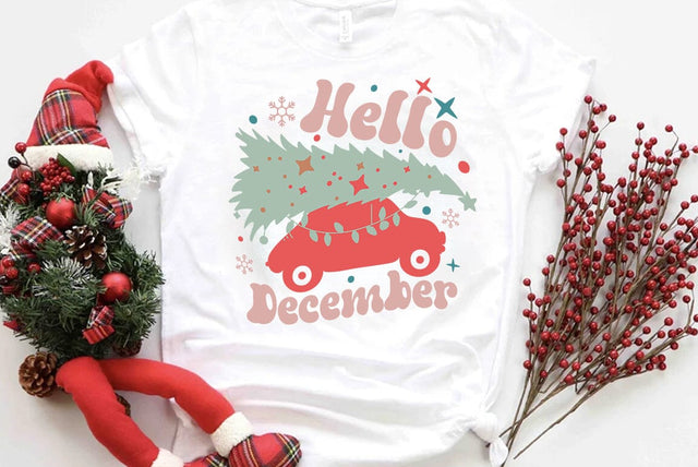 Retro Christmas SVG Design, Hello december SVG FiveStarCrafting 