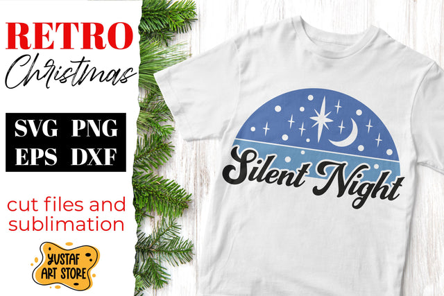 Retro Christmas SVG design "Silent Night" quote SVG Yustaf Art Store 