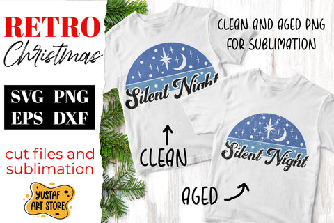 Retro Christmas SVG design "Silent Night" quote SVG Yustaf Art Store 