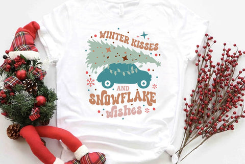 Retro Christmas SVG Design, Winter kisses and snowflake wishes SVG FiveStarCrafting 