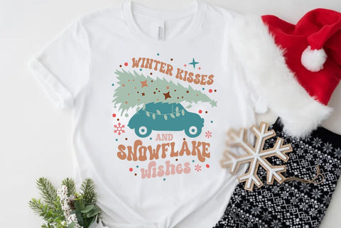 Retro Christmas SVG Design, Winter kisses and snowflake wishes SVG FiveStarCrafting 
