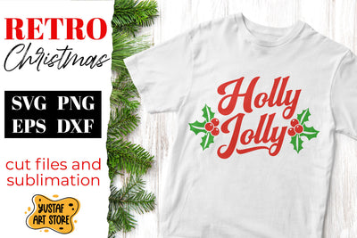 Retro Christmas SVG "Holly Jolly" quote. Vintage design SVG Yustaf Art Store 