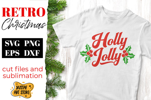 Retro Christmas SVG "Holly Jolly" quote. Vintage design SVG Yustaf Art Store 