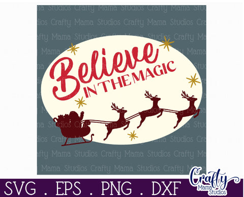 Retro Christmas Svg Sign, Believe In The Magic Holiday File SVG Crafty Mama Studios 
