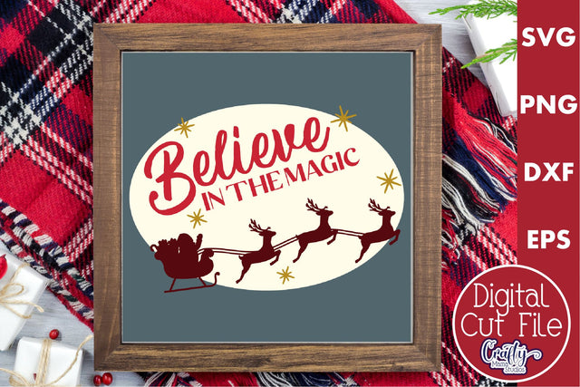 Retro Christmas Svg Sign, Believe In The Magic Holiday File SVG Crafty Mama Studios 