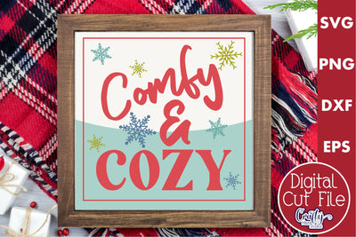 Retro Christmas Svg Sign, Comfy And Cozy Holiday Cut File SVG Crafty Mama Studios 