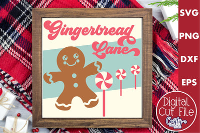 Retro Christmas Svg Sign, Gingerbread Lane Holiday Cut File SVG Crafty Mama Studios 