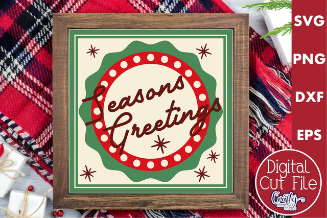 Retro Christmas Svg Sign, Seasons Greetings Holiday Cut File SVG Crafty Mama Studios 
