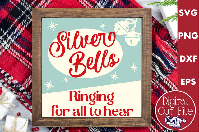 Retro Christmas Svg Sign, Silver Bells Holiday Cut File SVG Crafty Mama Studios 