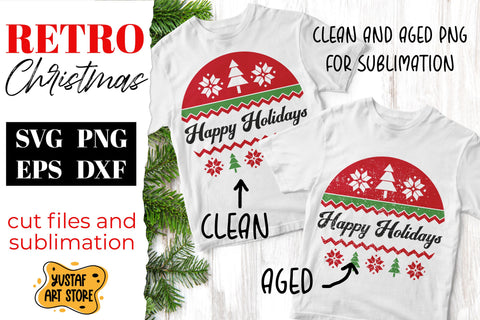 Retro Christmas sweater SVG design "Happy Holidays" quote SVG Yustaf Art Store 