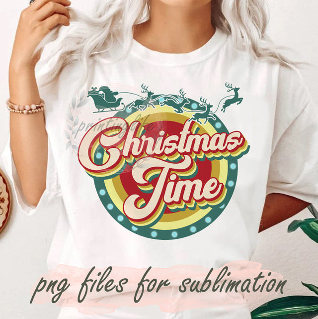 Retro Christmas Time Png, Merry Christmas Png, Holiday Sublimation Png, Santa Claus Design Png, Xmas Digital File, Instant Download Sublimation PrintingLife 