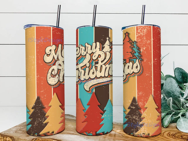 Retro Christmas Tumbler Template, Merry Christmas 20oz Skinny Tumbler, Christmas Tree Tumbler Design, Retro Sublimation Design, Christmas Gift, Digital Download Sublimation iStyleDesign 