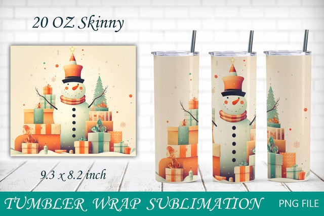Retro Christmas tumbler wrap, Snowman tumbler 20 oz Sublimation AnastasiyaArtDesign 
