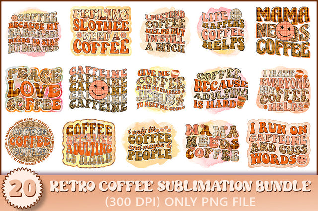 Retro Coffee Sublimation Bundle, Wavy Coffee, Coffee Sublimation Bundle SVG Shetara Begum 
