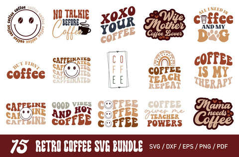 Retro Coffee svg Bundle, Wavy Coffee svg, Coffee Smiley Face svg, Iced Coffee svg, Smiley Face Coffee png, Boho Coffee SVG, PNG, DXF, Cricut SVG MD mominul islam 