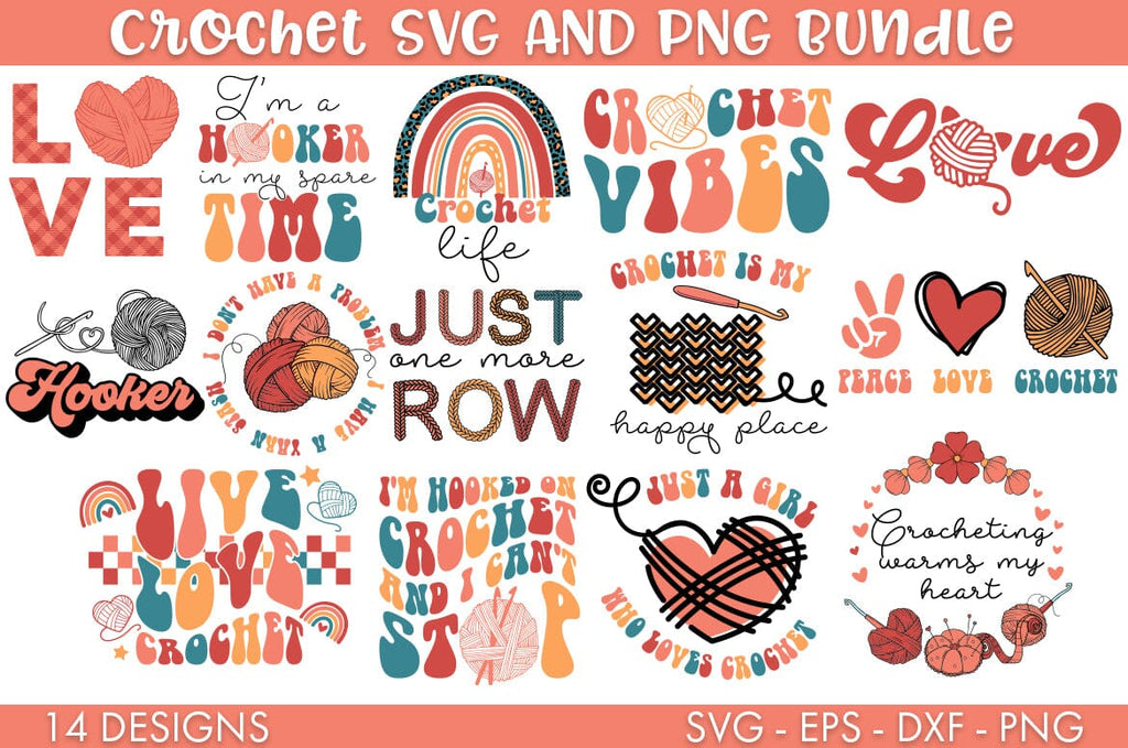 Retro Crochet SVG Bundle PNG - So Fontsy
