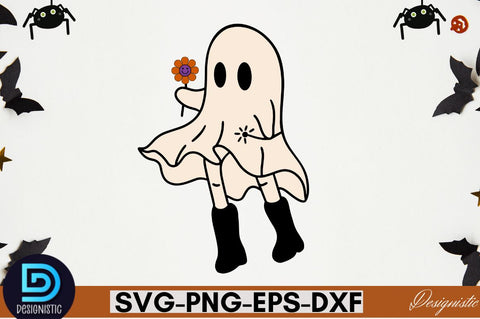 Retro Cute Ghost PNG Clipart Sublimation DESIGNISTIC 