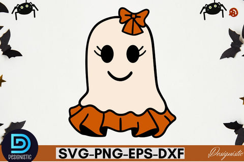 Retro Cute Ghost PNG Clipart Sublimation DESIGNISTIC 