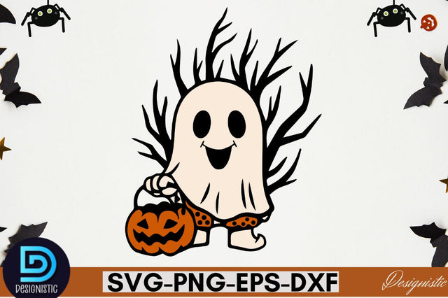 Retro Cute Ghost PNG Clipart Sublimation DESIGNISTIC 